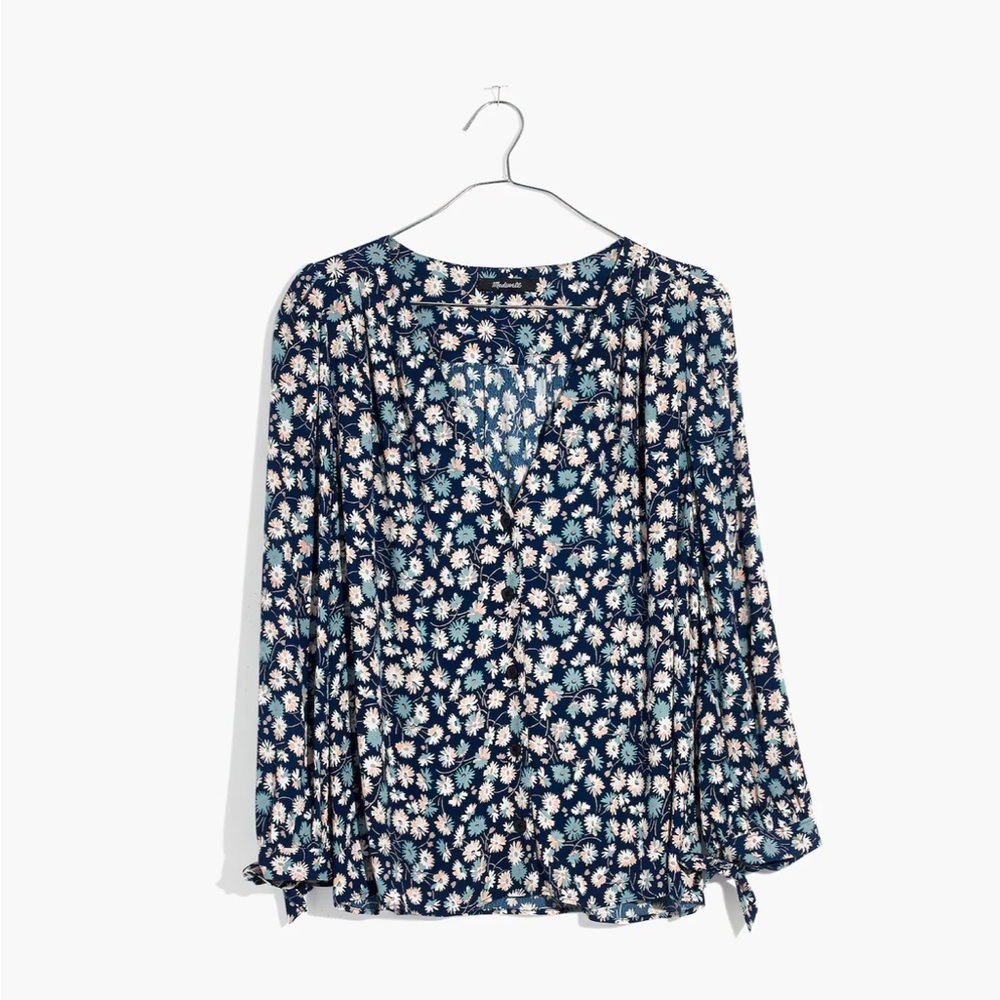 Madewell Tie-Sleeve Button-Down Top in French Floral xxs